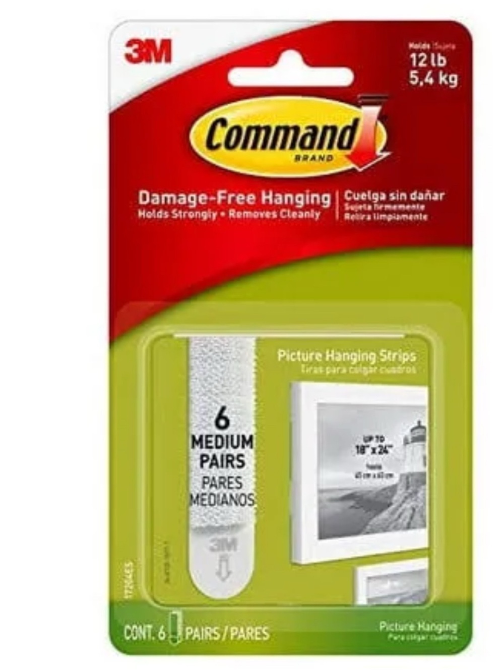 2 pks Picture Hanging Strips - White (Medium, 6 Pairs) holds up to 12 lbs